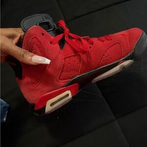 Jordan 6 Men's Red Suede High-Top Athletic Sneakers